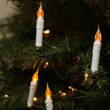 Set of 10 LED Flicker Flame C5 Type Candle Clip-On Christmas Lights - Green Wire