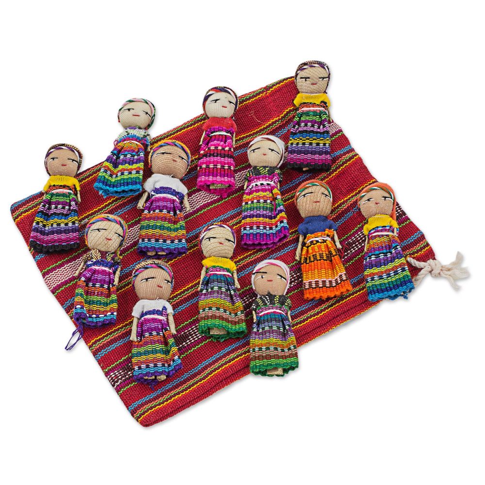 NOVICA Handmade The Worry Doll Gang Cotton Figurine, Set of 12 (El Salvador)