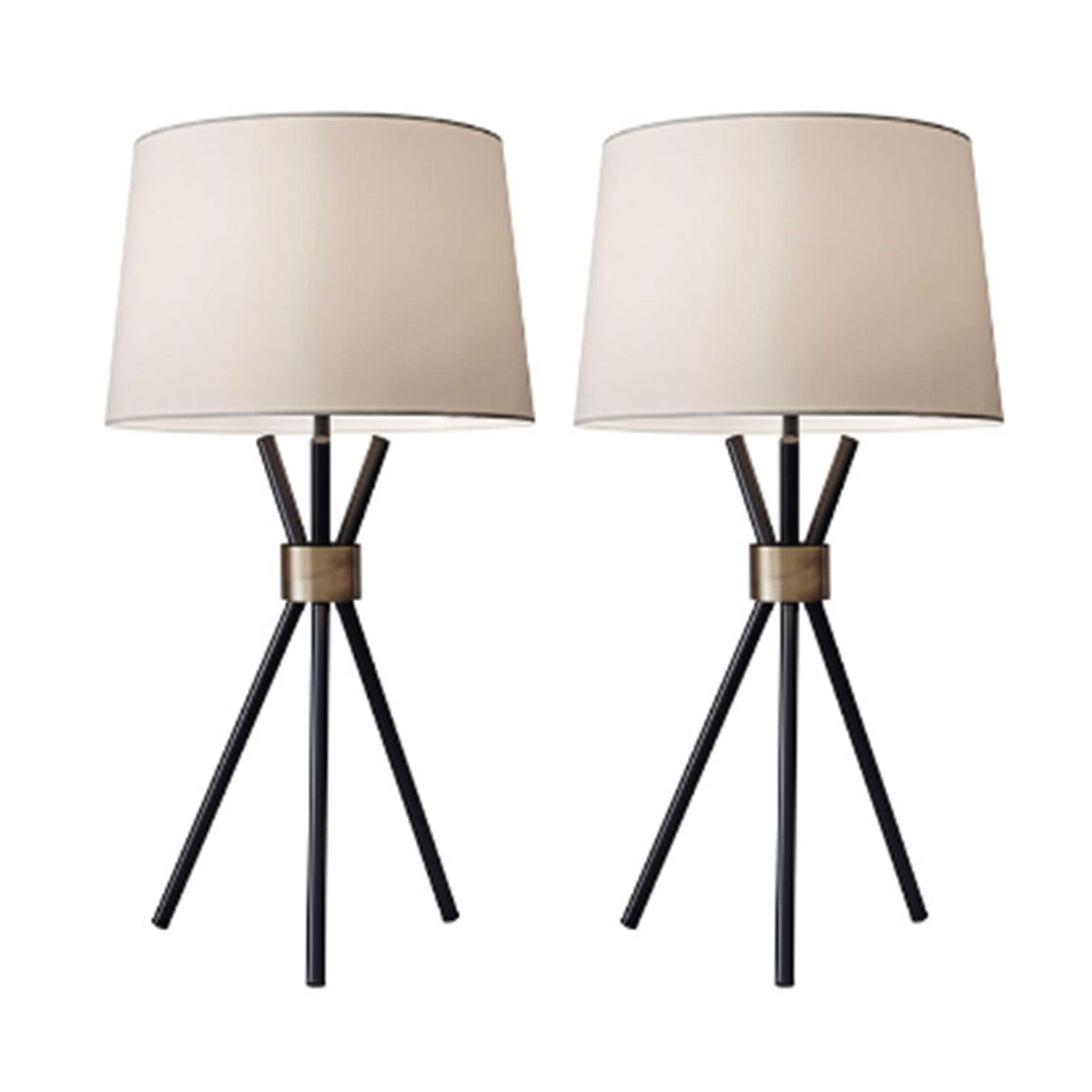 Sagebrook Home Modern Black Set of 2 22" Metal Tripod Table Lamps, Black - 13.0" x 13.0" x 22.0"