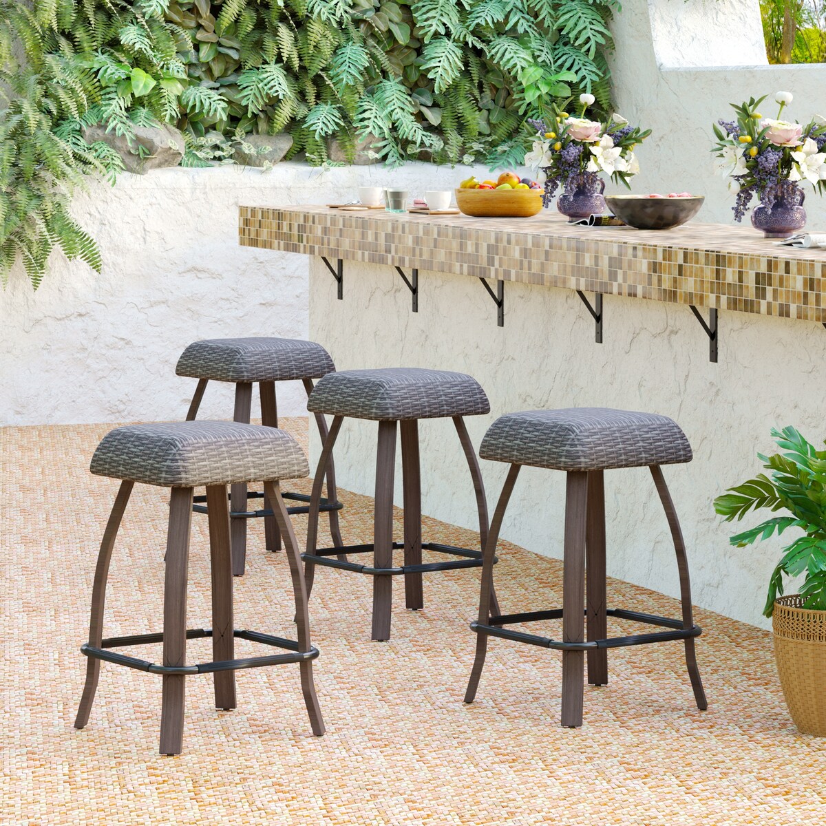 Set of 2/4/6 Outdoor 29.5" Backless Wicker Bar Stools