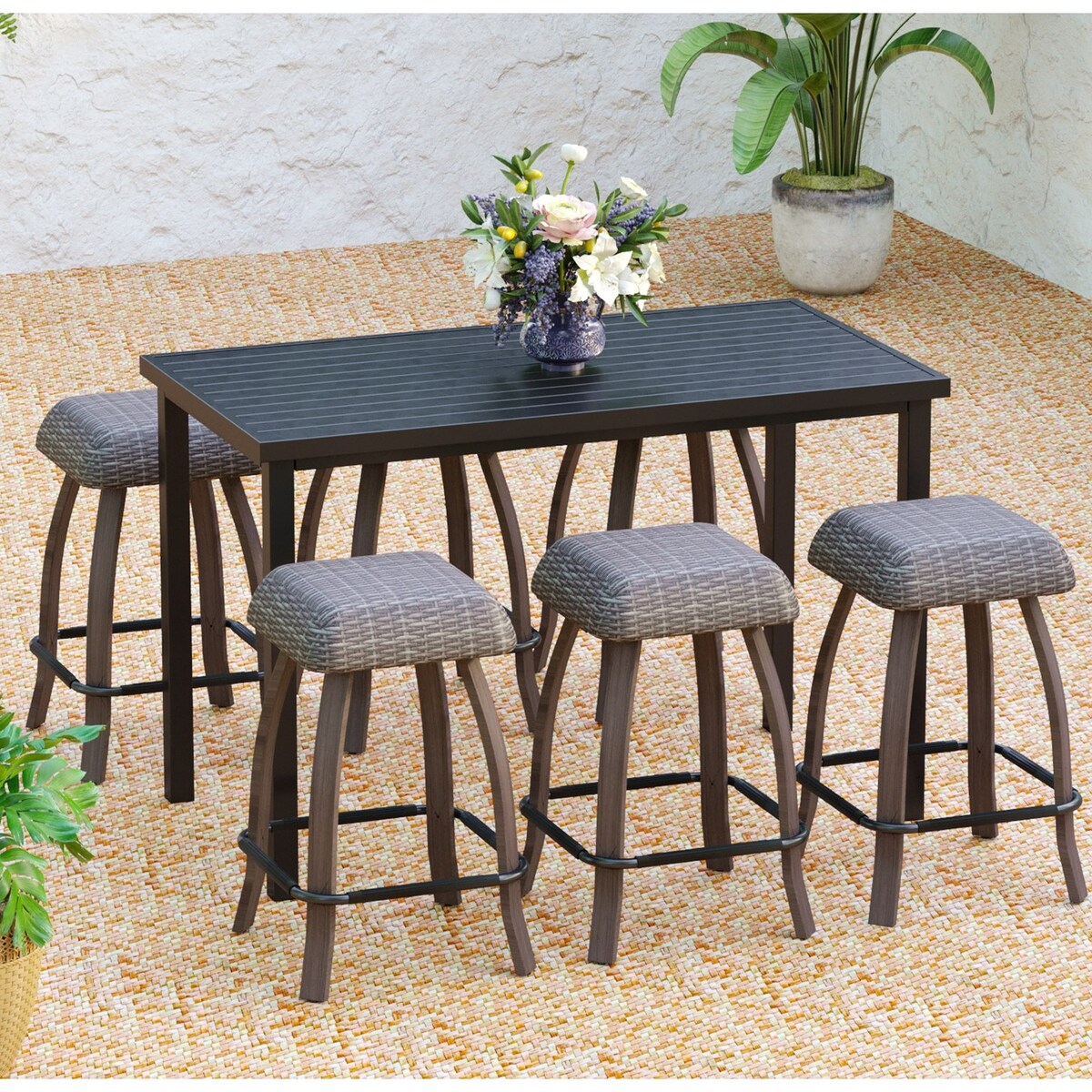 Set of 2/4/6 Outdoor 29.5" Backless Wicker Bar Stools
