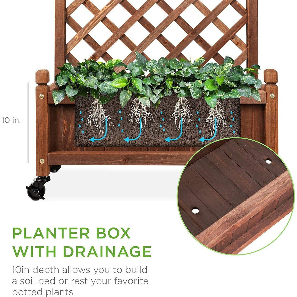 Set of 2 48" Wooden Planter Boxes and Diamond Trellis