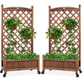 Set of 2 48" Wooden Planter Boxes and Diamond Trellis