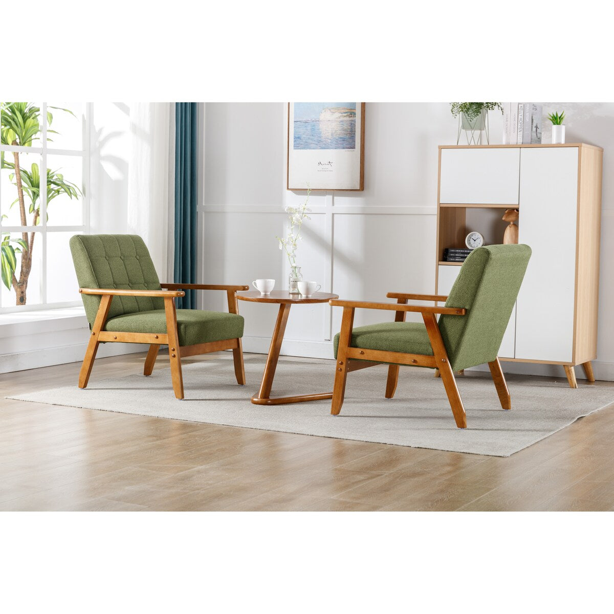 Set of 2 Accent Chair Armchair Single Sofa Side Chair with Side Table