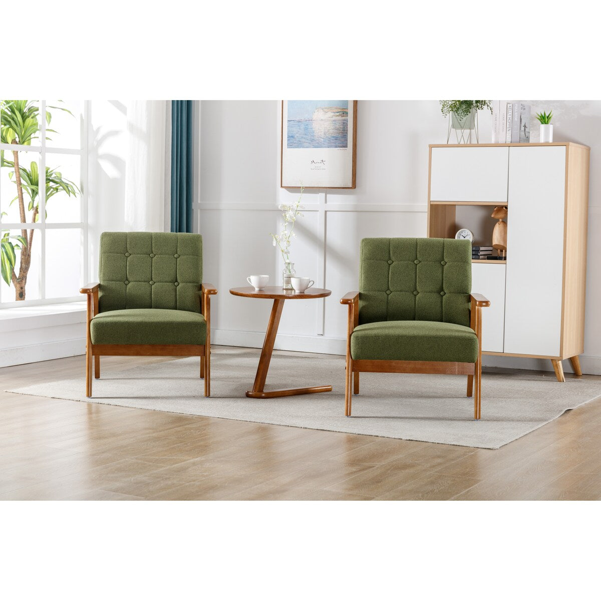 Set of 2 Accent Chair Armchair Single Sofa Side Chair with Side Table