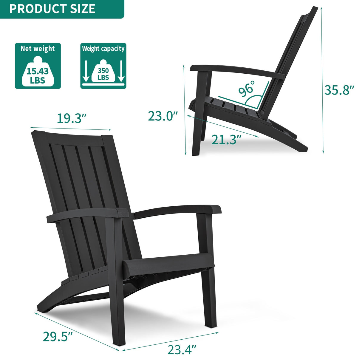 Set of 2 Adirondack Chair for Outdoor Patio
