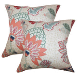 Set of 2 Ahna Floral Throw Pillows in Mint Red