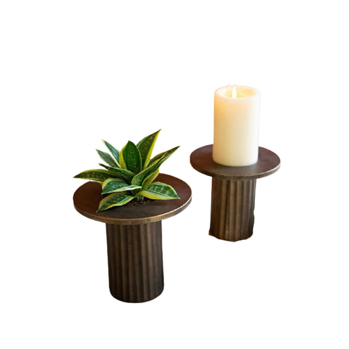 Set of 2 Antique Brass Finish Vases Tall Metal in the Wall Decor - 9.5"d x 10"t