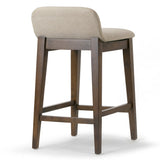 Set of 2 Atia Dark Brown Rubberwood Barstool with Low Back Fabric Seat