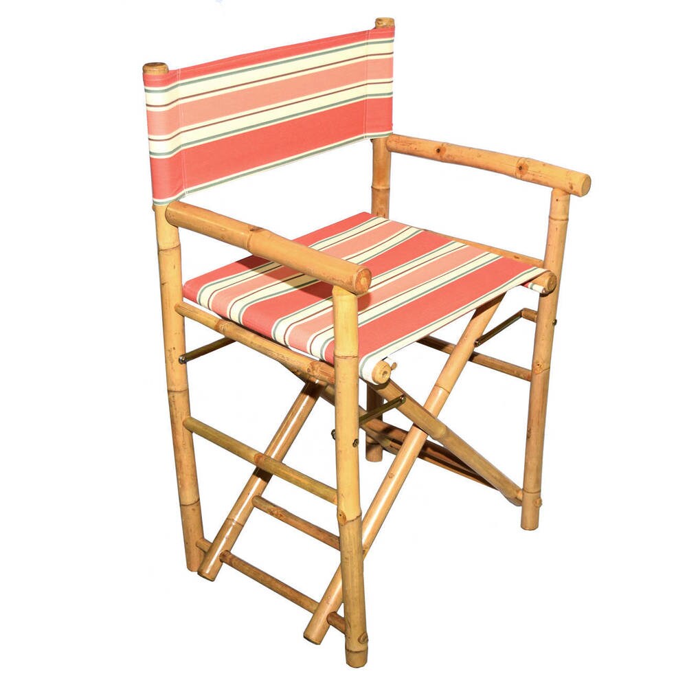 Handmade Set of 2 Bamboo Director's Chairs with striped Canvas (Vietnam)
