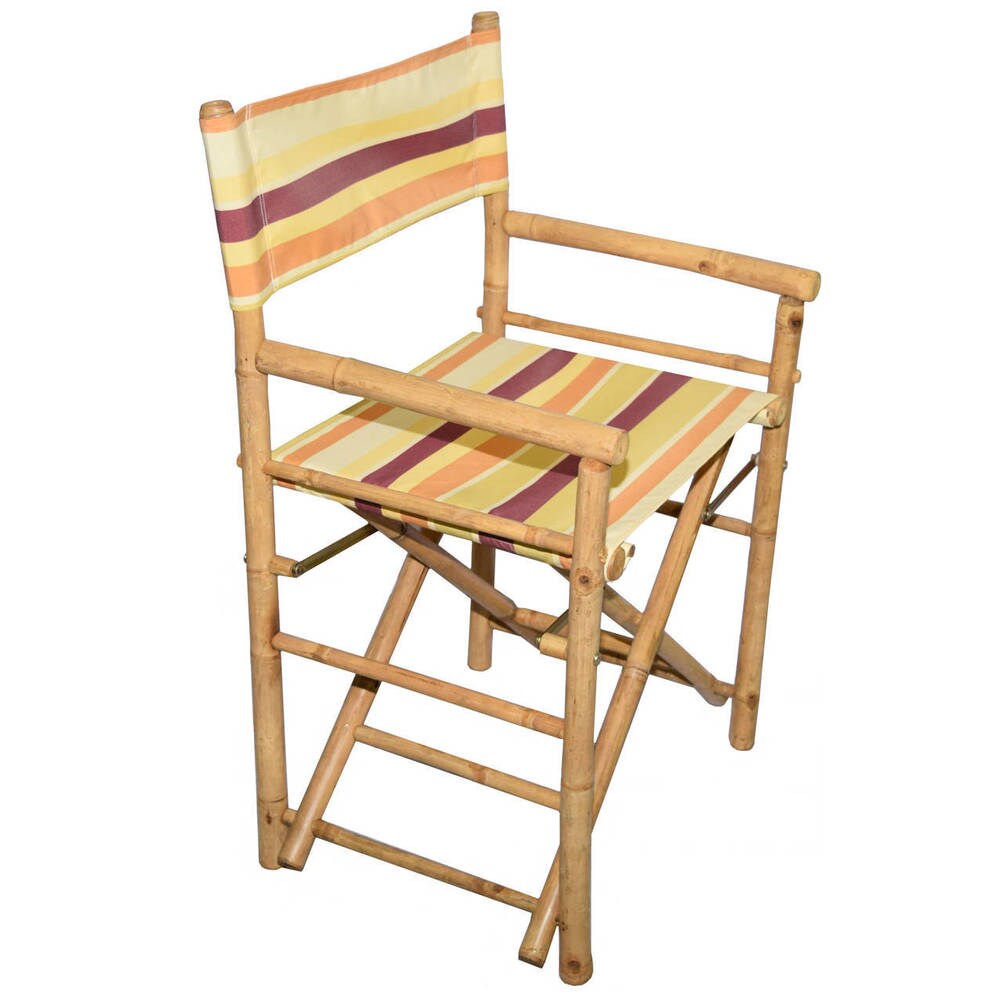 Handmade Set of 2 Bamboo Director's Chairs with striped Canvas (Vietnam)