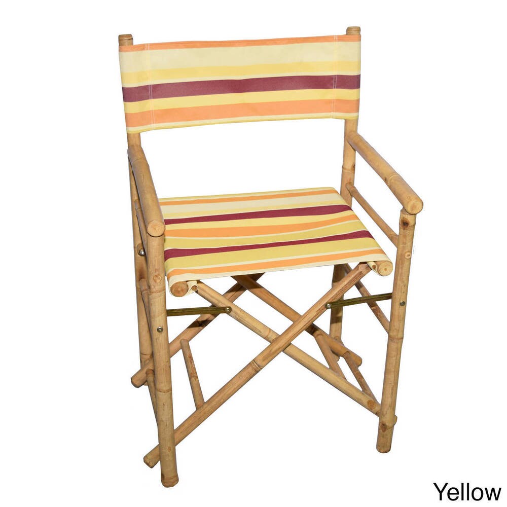 Handmade Set of 2 Bamboo Director's Chairs with striped Canvas (Vietnam)