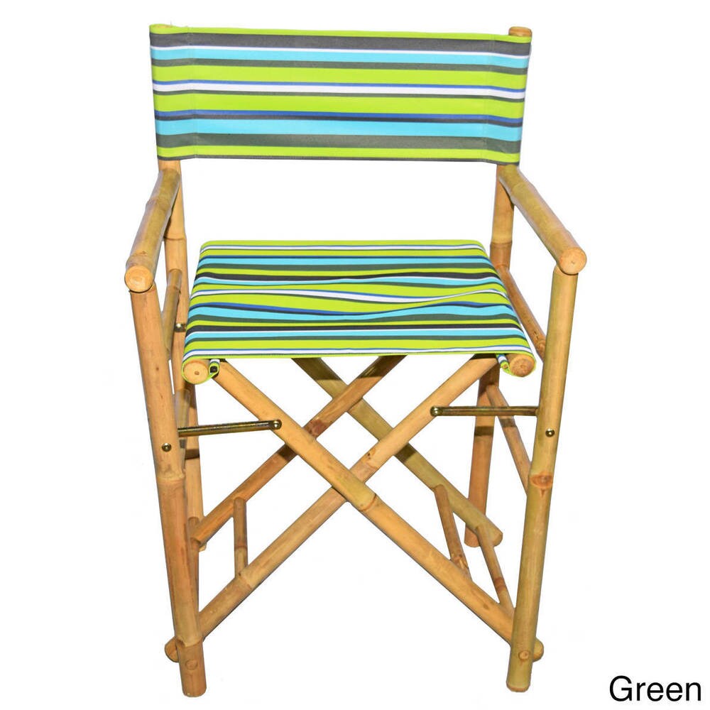 Handmade Set of 2 Bamboo Director's Chairs with striped Canvas (Vietnam)