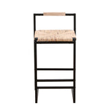Set of 2 Bar Stools with Back Paper Rope Woven Counter Height Dining Chairs for Kitchen, Home