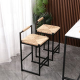 Set of 2 Bar Stools with Back Paper Rope Woven Counter Height Dining Chairs for Kitchen, Home