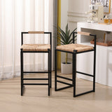 Set of 2 Bar Stools with Back Paper Rope Woven Counter Height Dining Chairs for Kitchen, Home