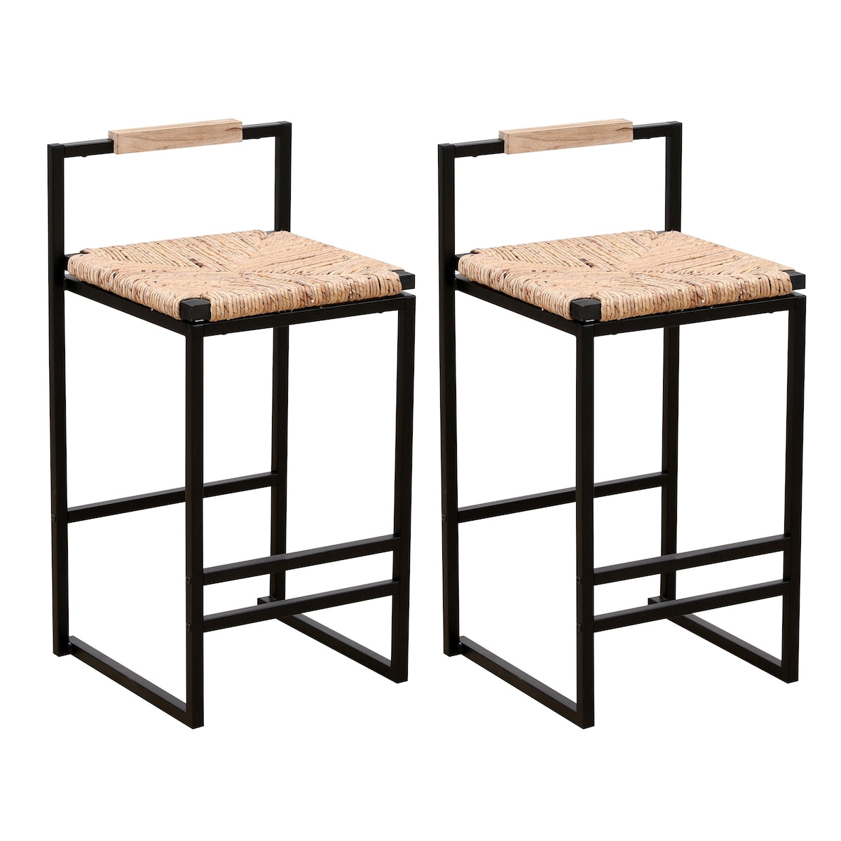 Set of 2 Bar Stools with Back Paper Rope Woven Counter Height Dining Chairs for Kitchen, Home