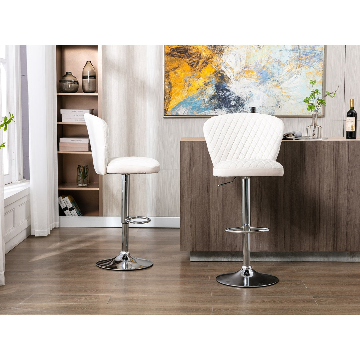 Set of 2 Bar Stools with Back and Footrest