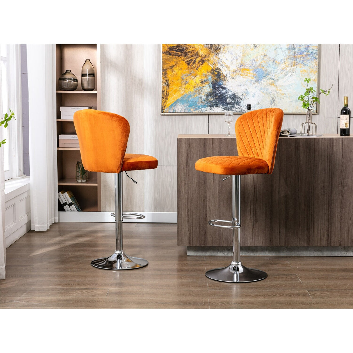 Set of 2 Bar Stools with Back and Footrest