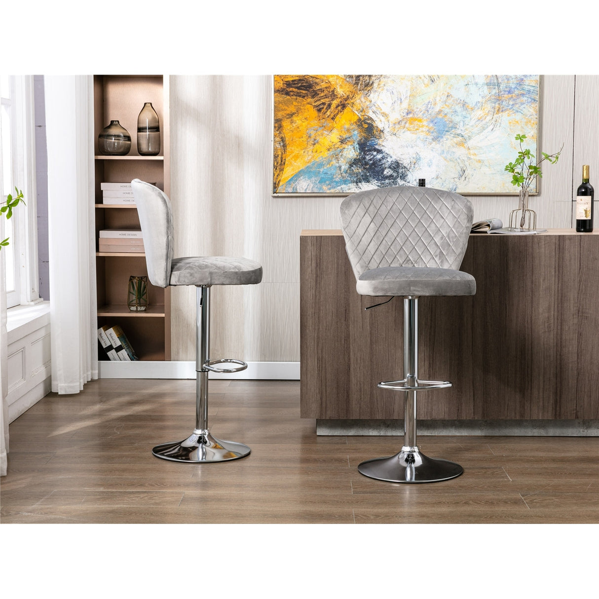 Set of 2 Bar Stools with Back and Footrest