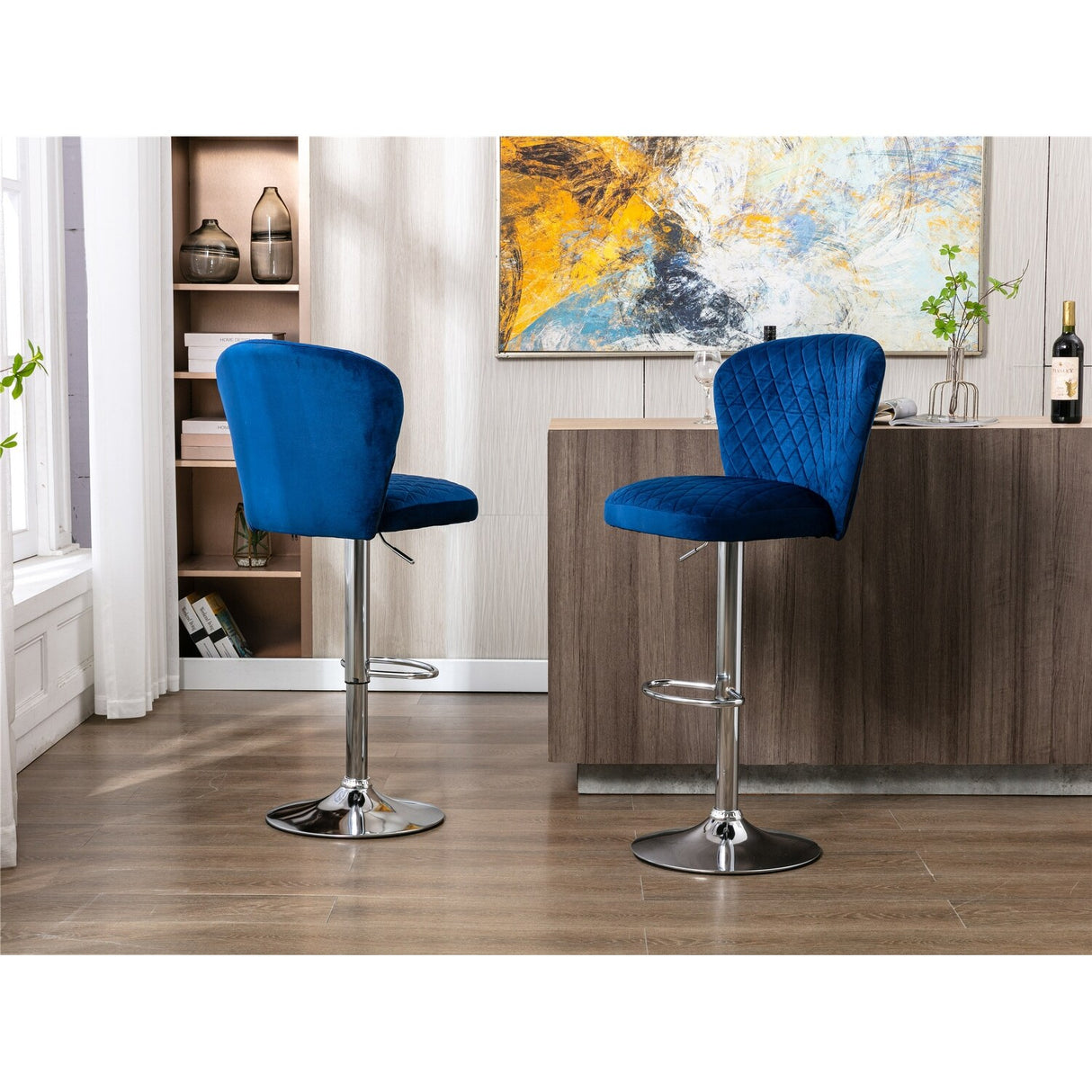 Set of 2 Bar Stools with Back and Footrest
