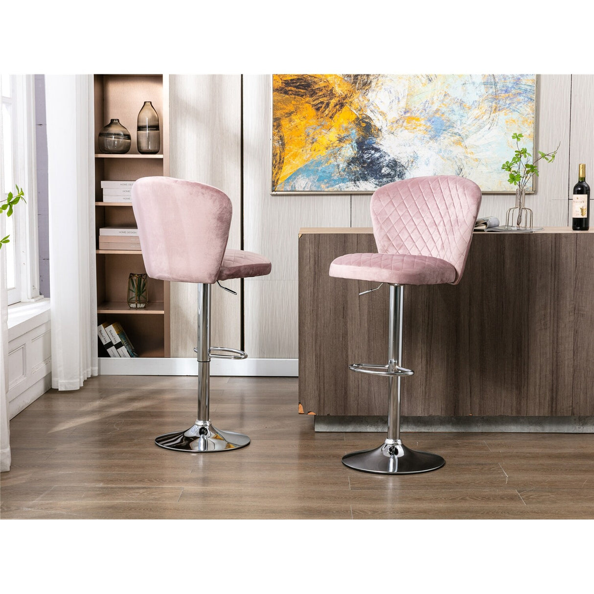 Set of 2 Bar Stools with Back and Footrest