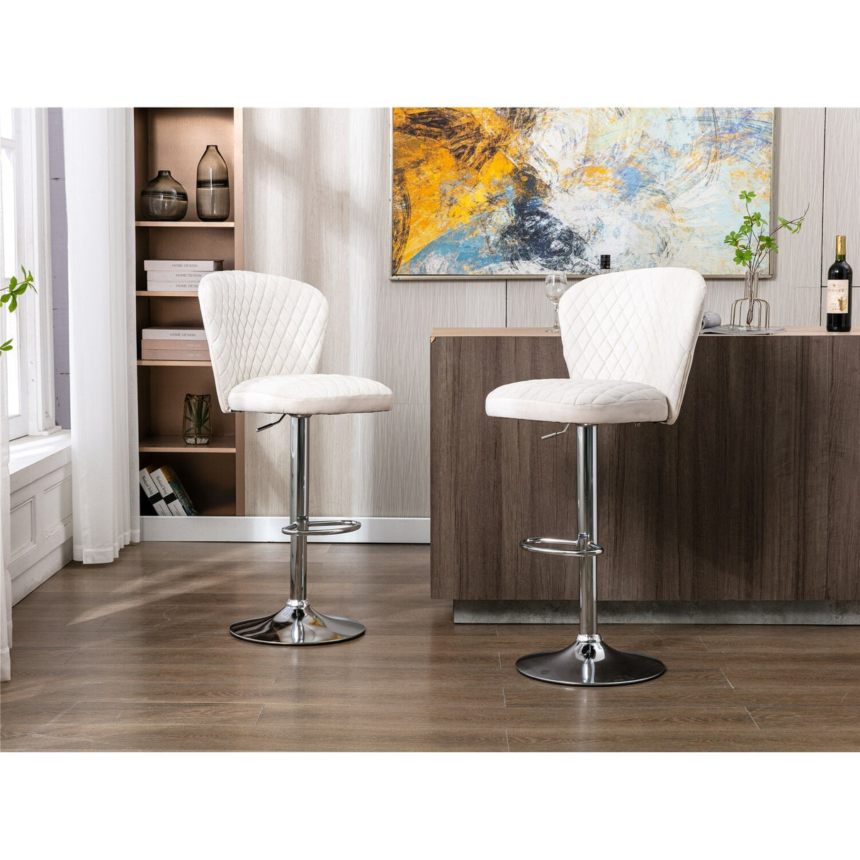 Set of 2 Bar Stools with Back and Footrest