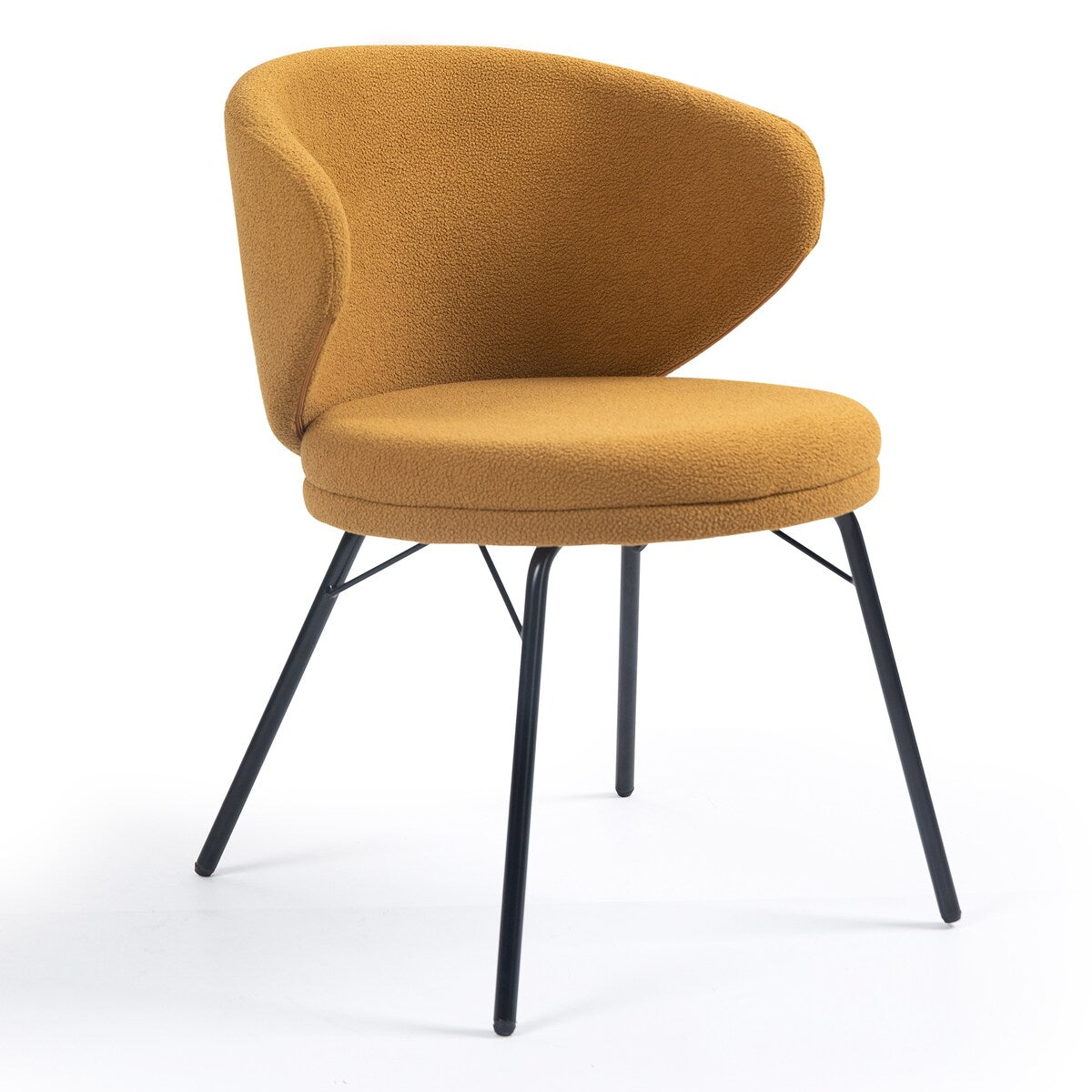 Set of 2 Barclay Orange Boucle Fabric Dining Chair with Black Iron Legs