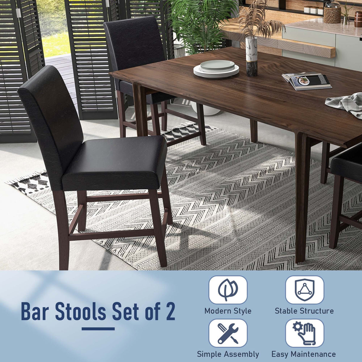 Set of 2 Barstools Wooden Vintage Bar Chairs Counter Stools