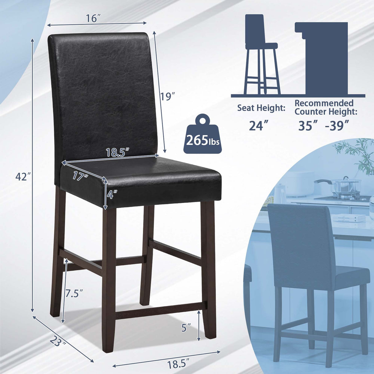 Set of 2 Barstools Wooden Vintage Bar Chairs Counter Stools