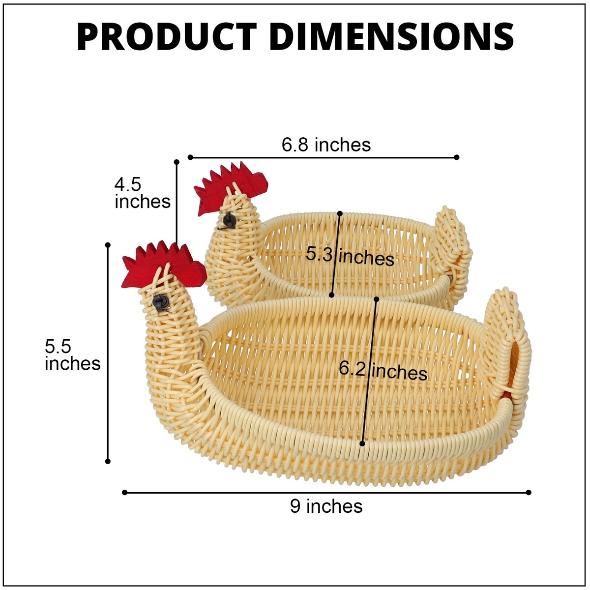 Shop lc Set of 2 Beige Multi Purpose Durable Lightweight Chicken Rattan Basket - 6.8x5.3x4.5 inches