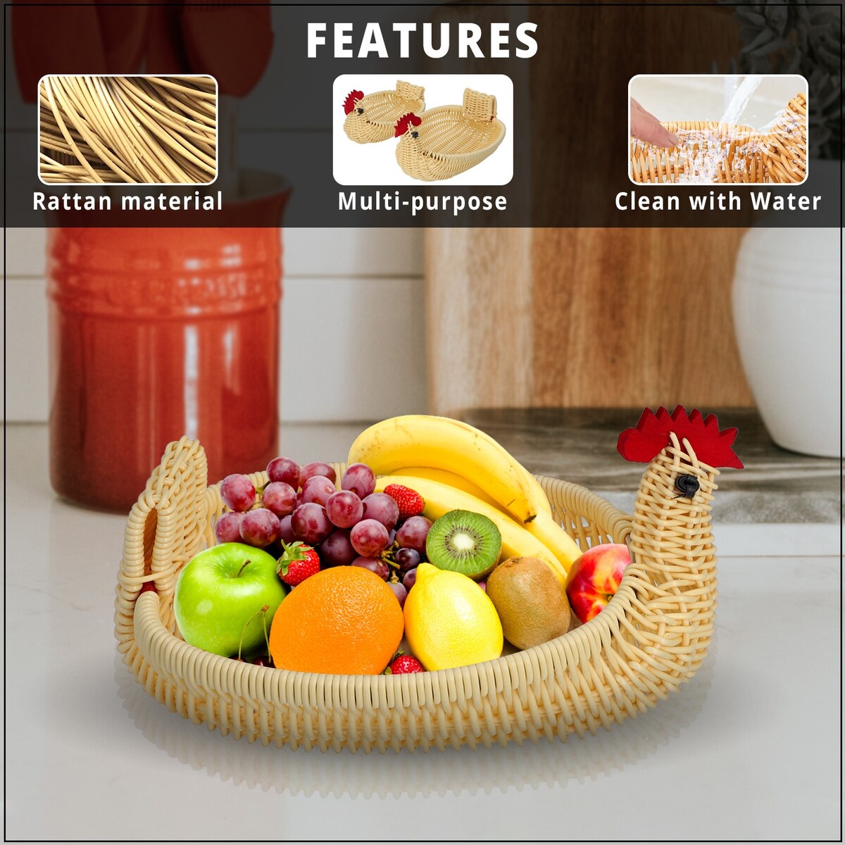 Shop lc Set of 2 Beige Multi Purpose Durable Lightweight Chicken Rattan Basket - 6.8x5.3x4.5 inches
