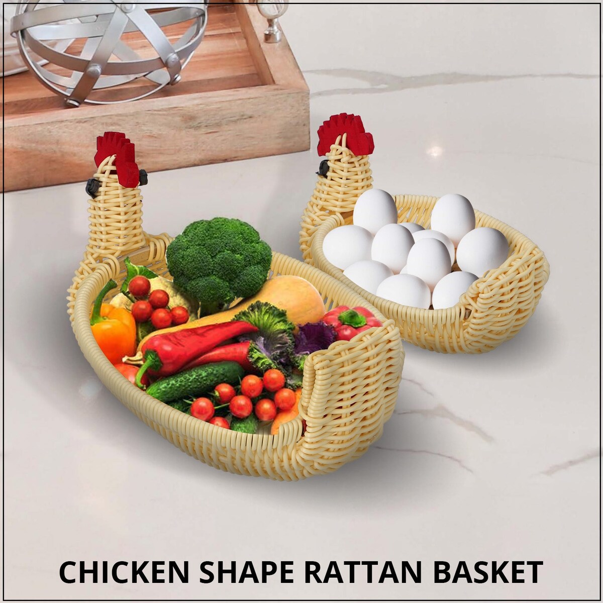Shop lc Set of 2 Beige Multi Purpose Durable Lightweight Chicken Rattan Basket - 6.8x5.3x4.5 inches