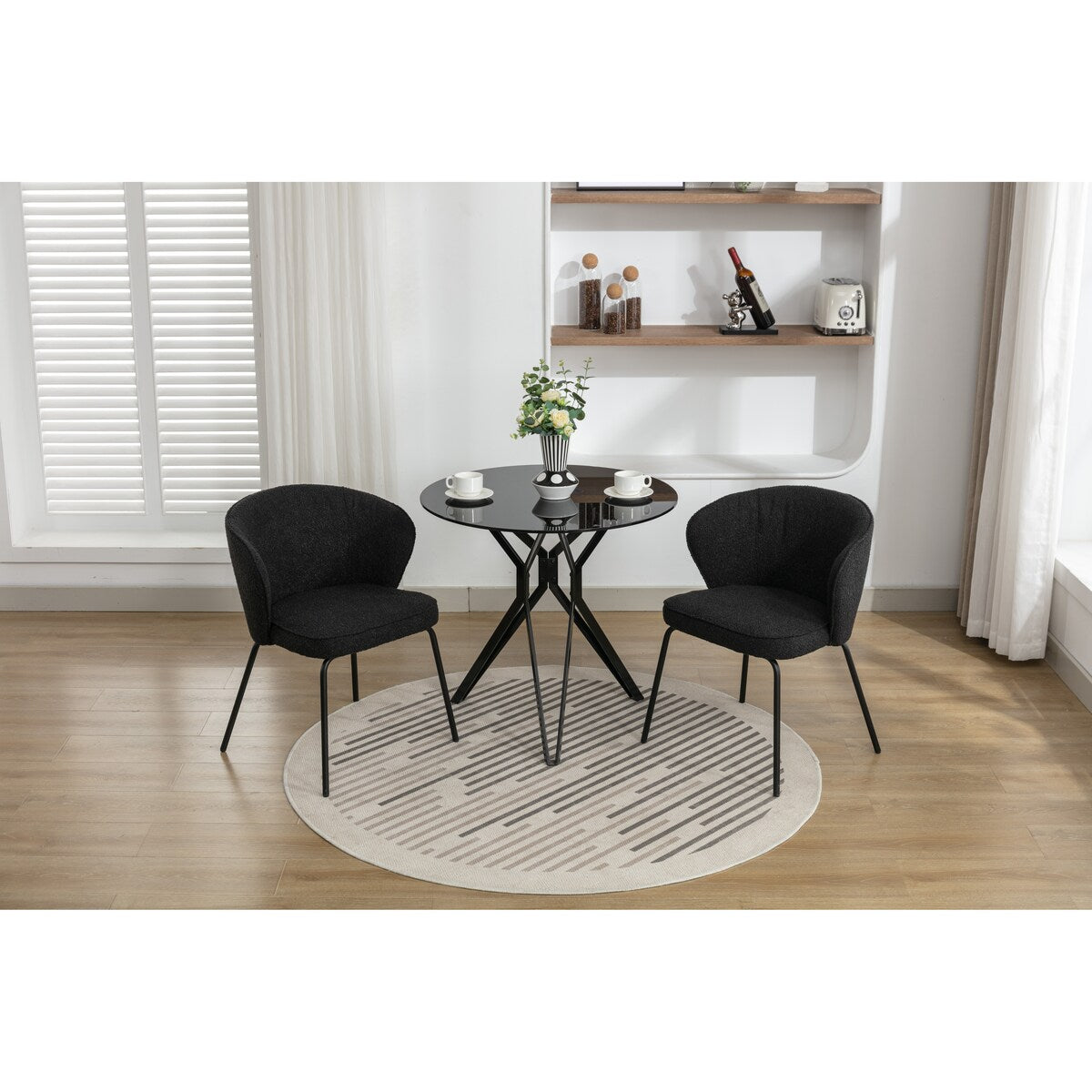 Set of 2 Boucle Fabric Dining Chairs With Metal Legs For Living Room