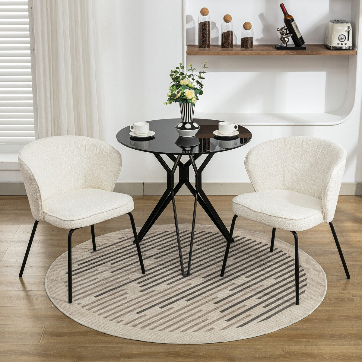 Set of 2 Boucle Fabric Dining Chairs With Metal Legs For Living Room