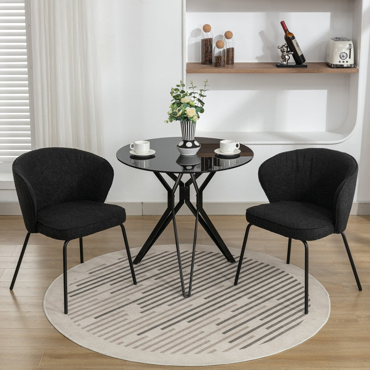Set of 2 Boucle Fabric Dining Chairs With Metal Legs For Living Room