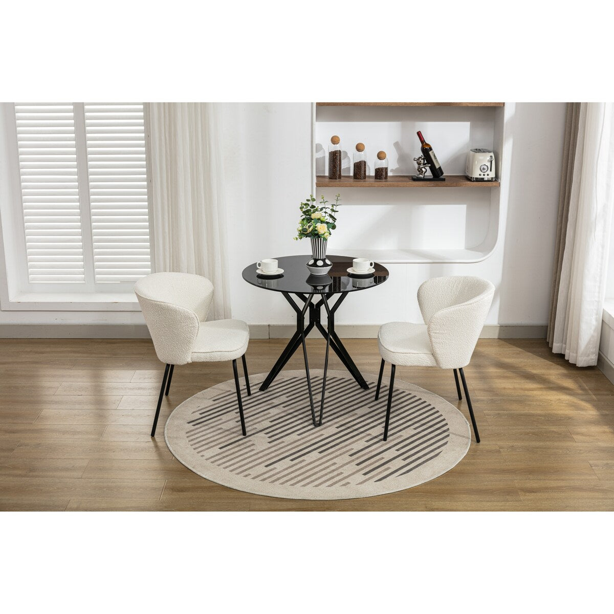 Set of 2 Boucle Fabric Dining Chairs With Metal Legs For Living Room
