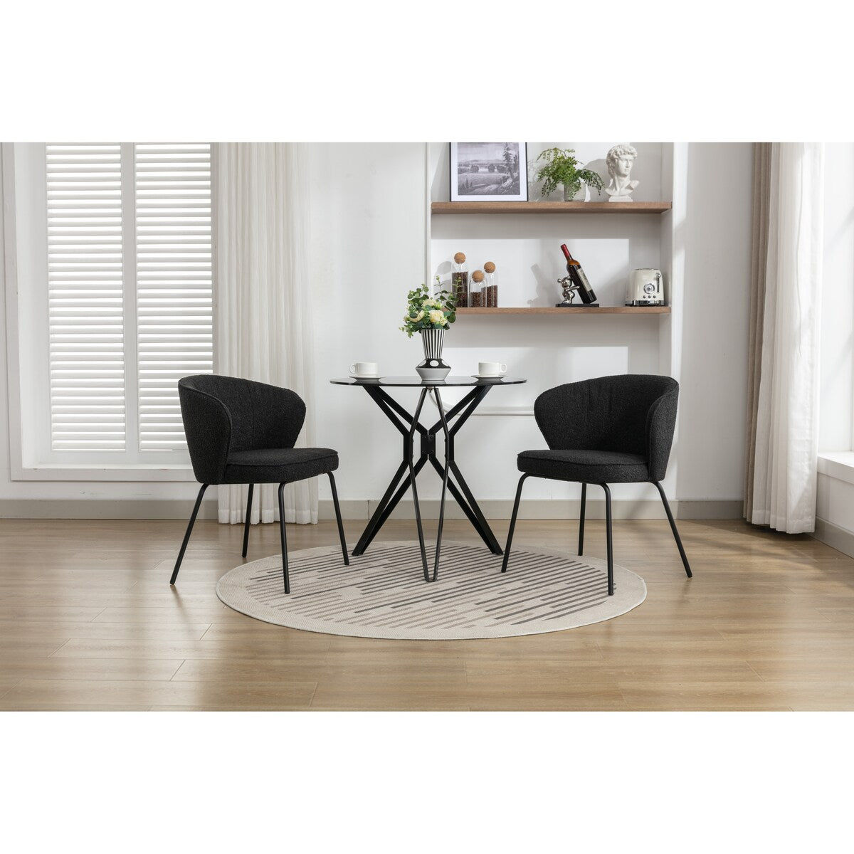 Set of 2 Boucle Fabric Dining Chairs With Metal Legs For Living Room