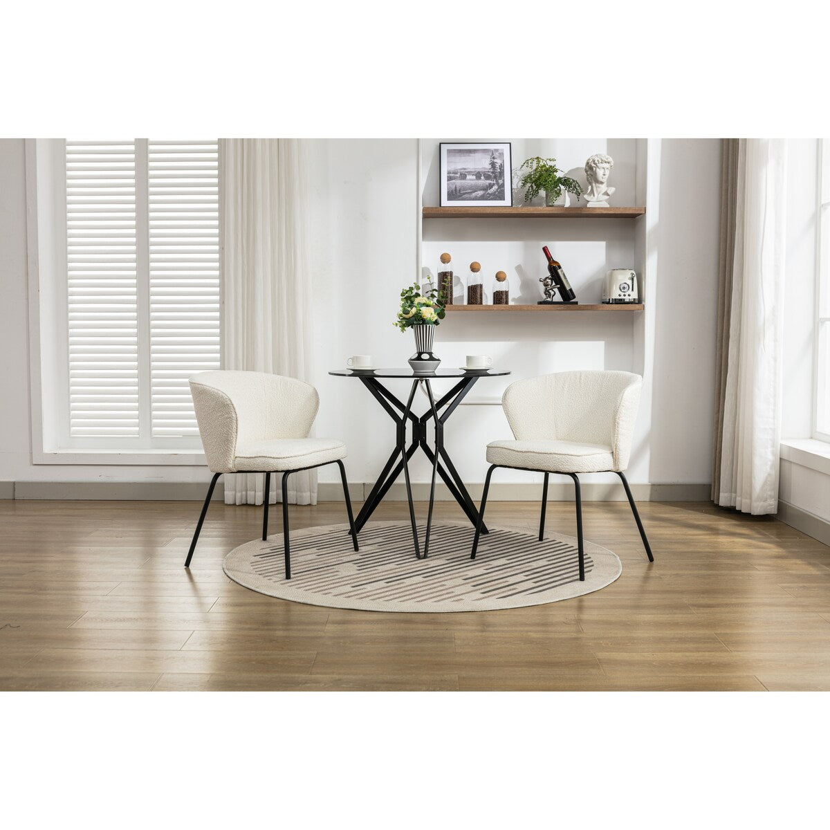 Set of 2 Boucle Fabric Dining Chairs With Metal Legs For Living Room