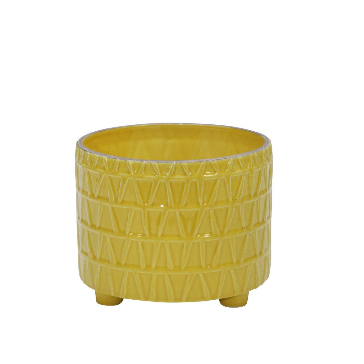 Set of 2 Ceramic Footed Etched Planter 10, 12", Yellow 11"H - 12.0" x 12.0" x 11.0"