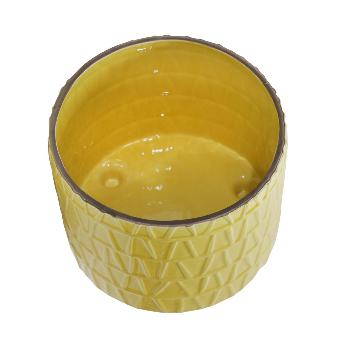 Set of 2 Ceramic Footed Etched Planter 10, 12", Yellow 11"H - 12.0" x 12.0" x 11.0"