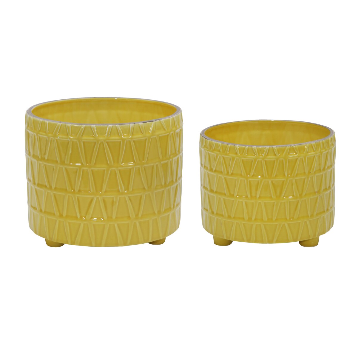 Set of 2 Ceramic Footed Etched Planter 10, 12", Yellow 11"H - 12.0" x 12.0" x 11.0"