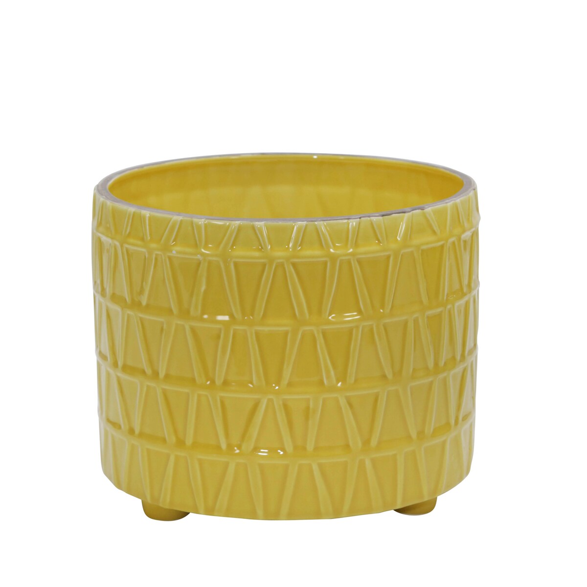 Set of 2 Ceramic Footed Etched Planter 10, 12", Yellow 11"H - 12.0" x 12.0" x 11.0"