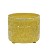 Set of 2 Ceramic Footed Etched Planter 10, 12", Yellow 11"H - 12.0" x 12.0" x 11.0"