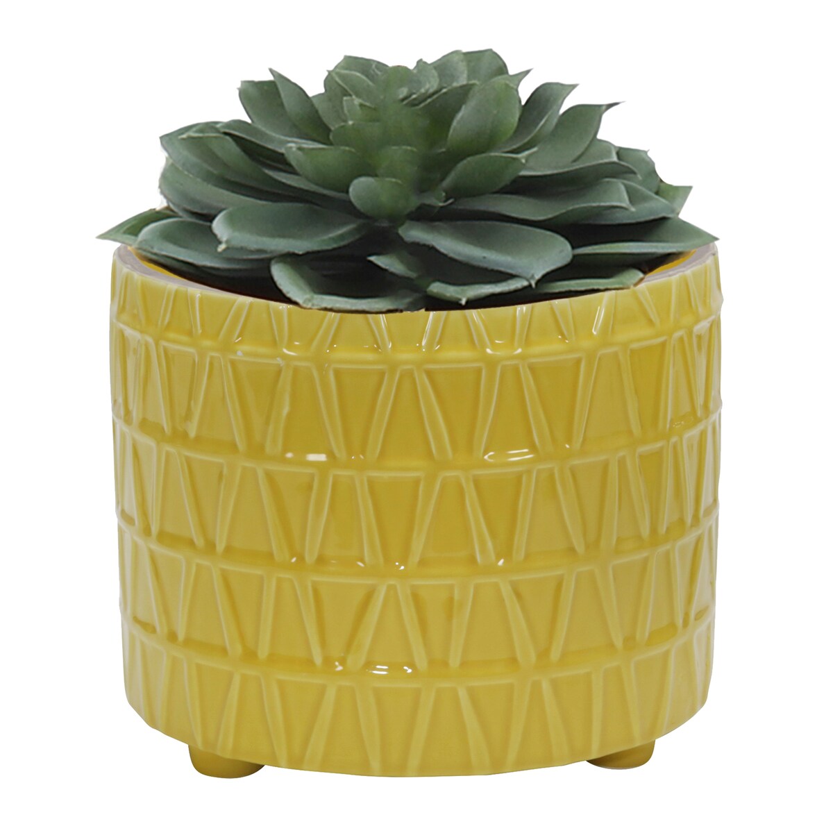 Set of 2 Ceramic Footed Etched Planter 10, 12", Yellow 11"H - 12.0" x 12.0" x 11.0"
