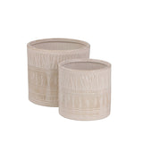 Handmade Off-white and Tan Imprinted Ceramic Planters (Set of 2)