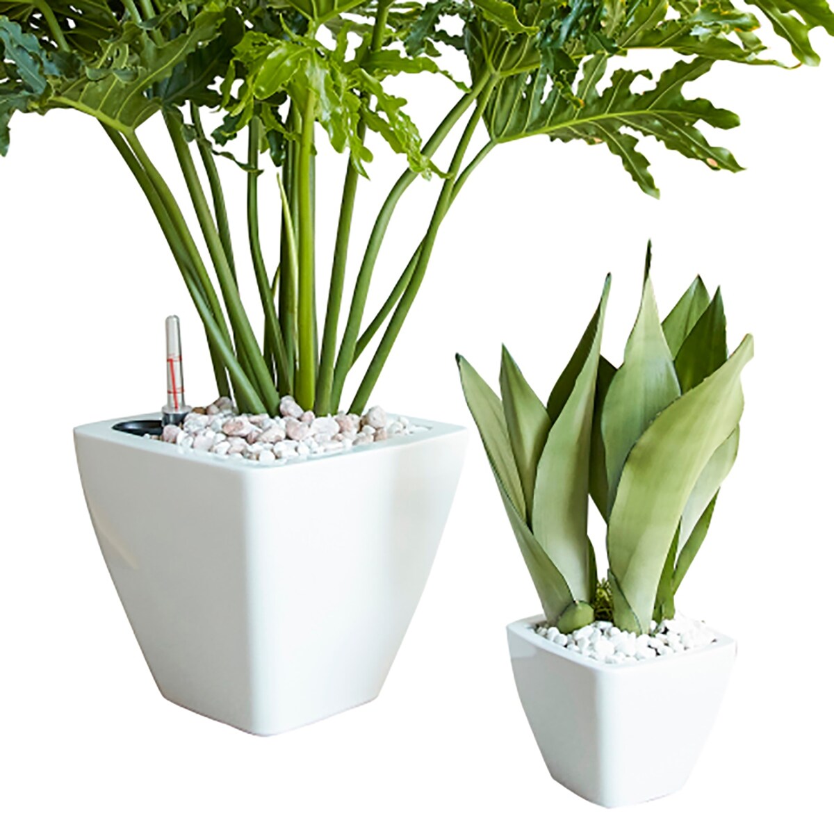 Set of 2 Clay Square Automatic Watering Planter Pots
