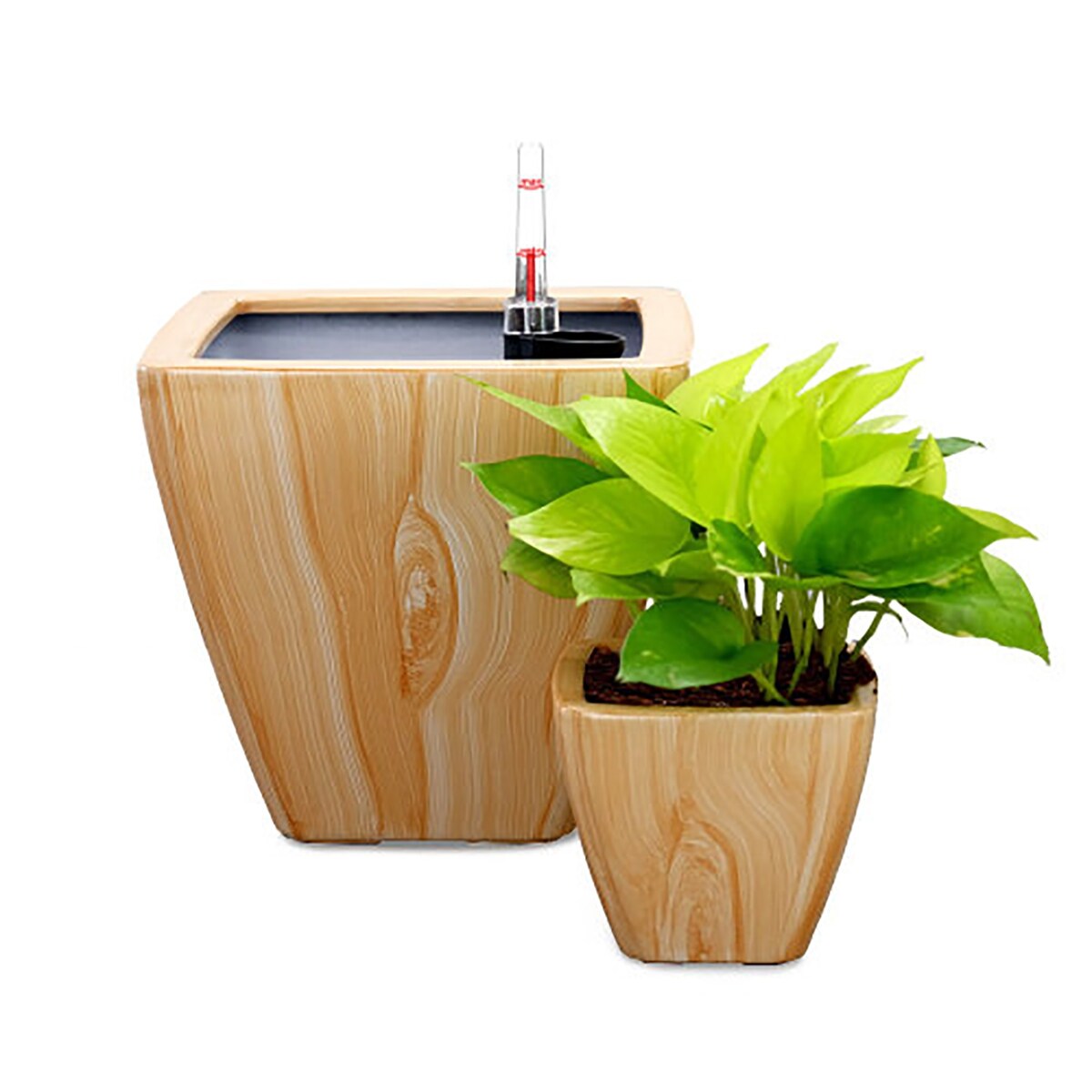 Set of 2 Clay Square Automatic Watering Planter Pots