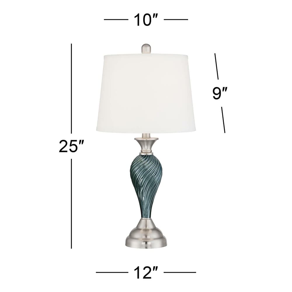 Set of 2 Coastal Table Lamps Green Blue Glass Twist Column - 12" x 25"