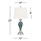 Set of 2 Coastal Table Lamps Green Blue Glass Twist Column - 12" x 25"